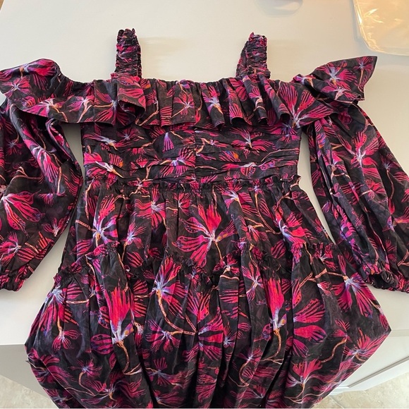 New! Ulla Johnson Caprice Purple Red Floral Print Cotton Midi Dress 22746 - Picture 9 of 15